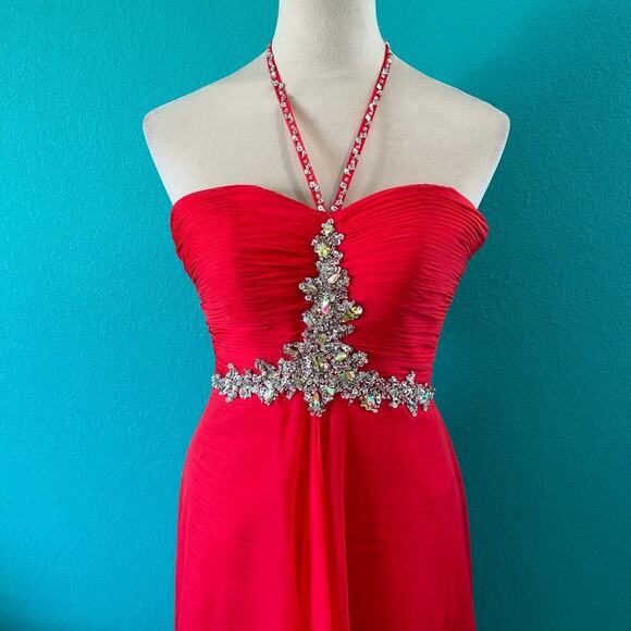 Mac Duggal 65126 Cherry Red Gala Prom Gown Dress Formal Elegant Beaded Size 0 - Picture 3 of 10